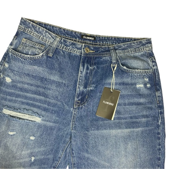 NWT Flamingo Womens Raw Hem Straight Leg Ankle Jeans Distressed Denim Size Large - Picture 9 of 10